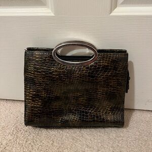 Snake/Crocodile Pattern Clutch - Brown and Black